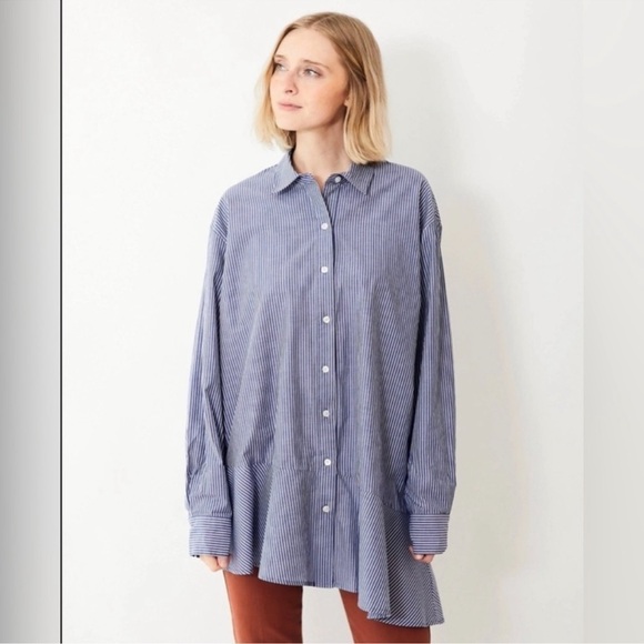 Veronica Beard Tops - Veronica Beard Gilda Asymmetric Striped Cotton Shirt Size 10